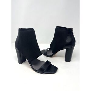 Adrienne Vittadini Geraldine Black Knit Block Heel Open Toe Shootie Sandals 7M